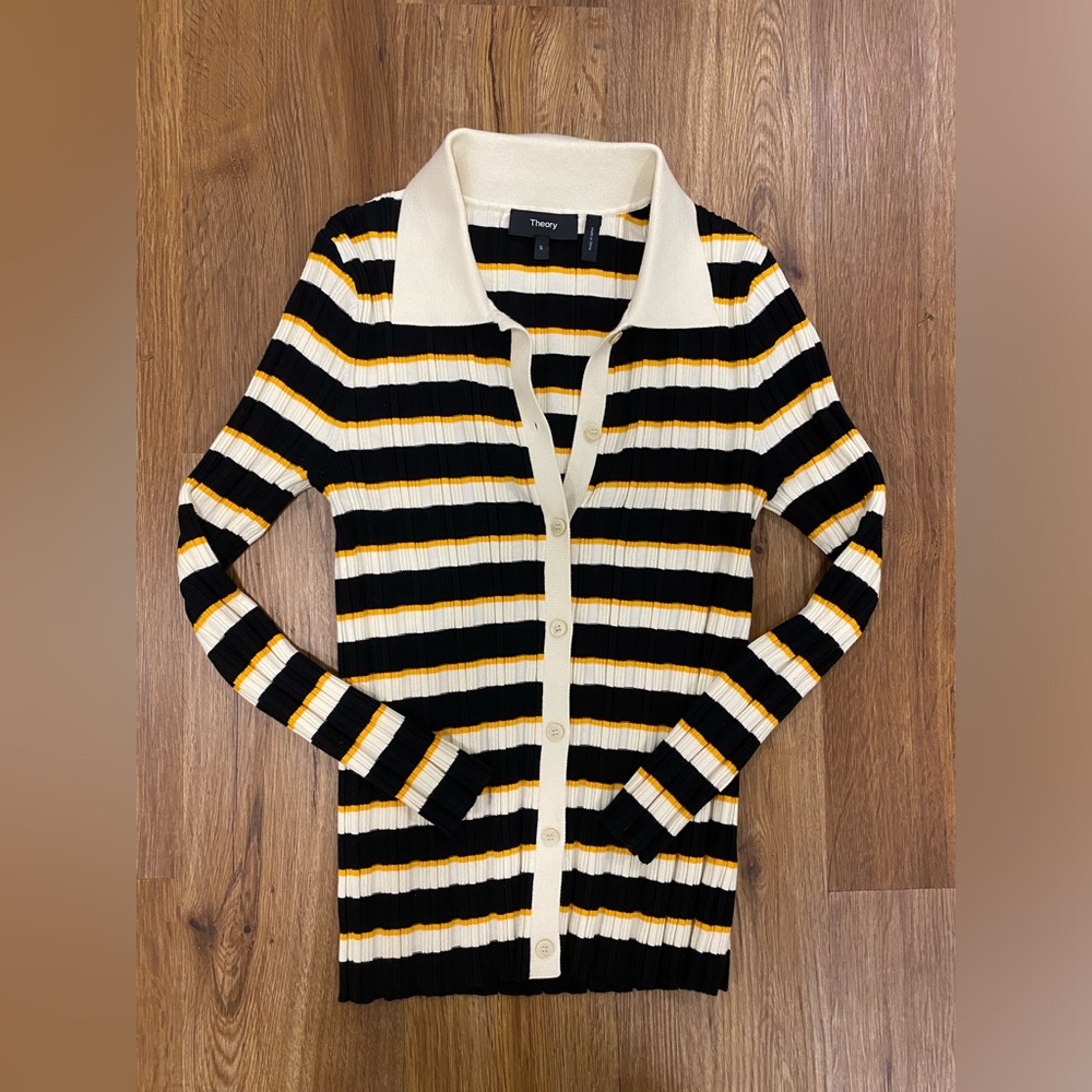 Theory Ribbed Striped Button Down Sweater - NEVER WORN